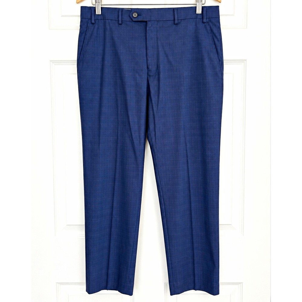 Ralph by Ralph Lauren Men’s Blue Plaid Dress Pants 36x30 Stretch Business Casual
